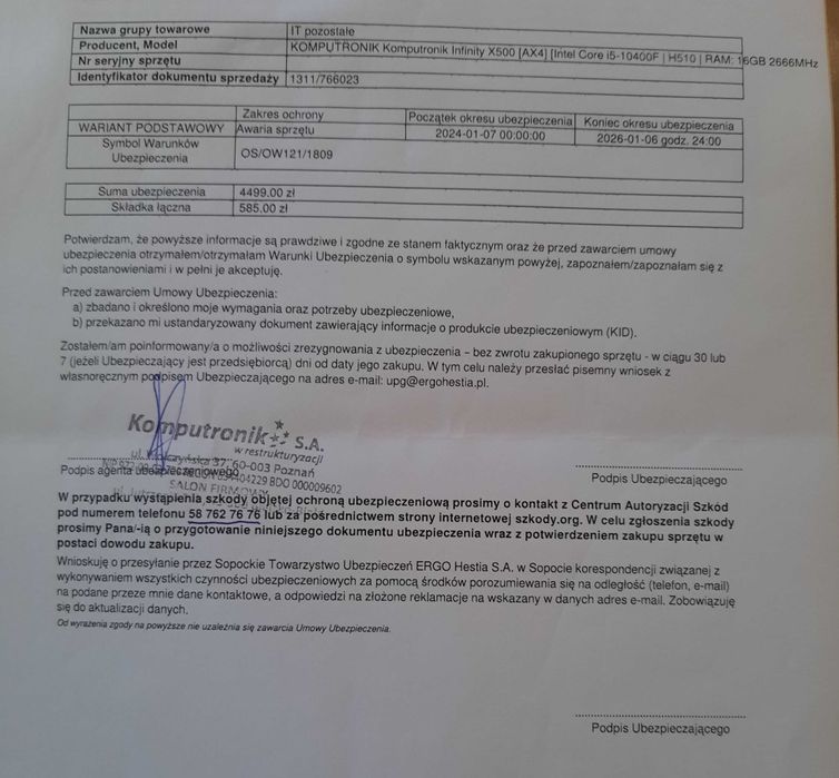 Komputer Komputronik Infinity X500 [AX4] na gwarancji.