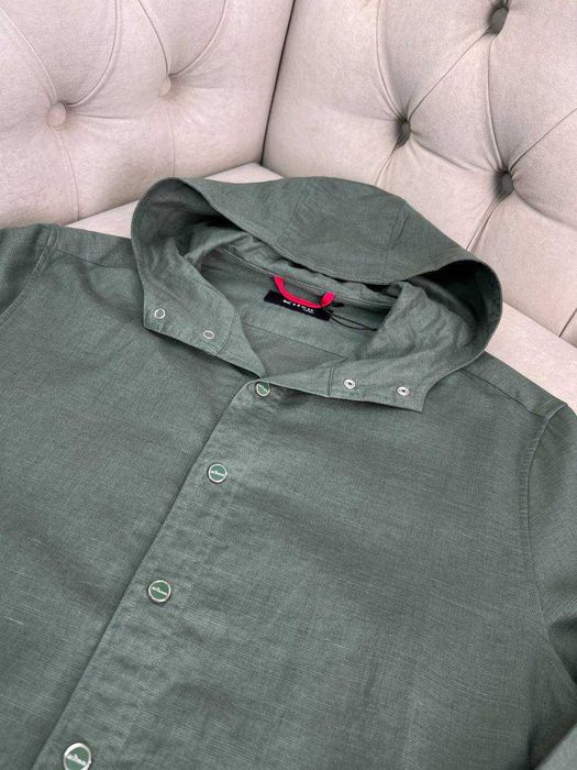 Рубашка с капюшоном Kiton льняная рубашка Китон зеленая сорочка p048
