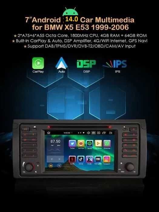 Bmw E39 E53 serie 5 X5 M5 2 din android 14 dvd OctaCore