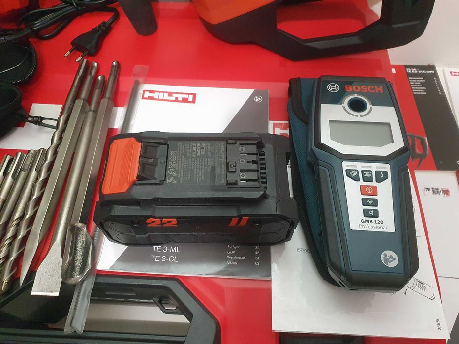 Komplet narzedzi HILTI TE 30-22 NURON młot+wykrywacz BOSCH GMS 120 bti