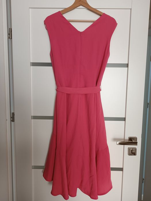 Różowa asymetryczna midi sukienka XS 34 krótszy przód dłuższy tył