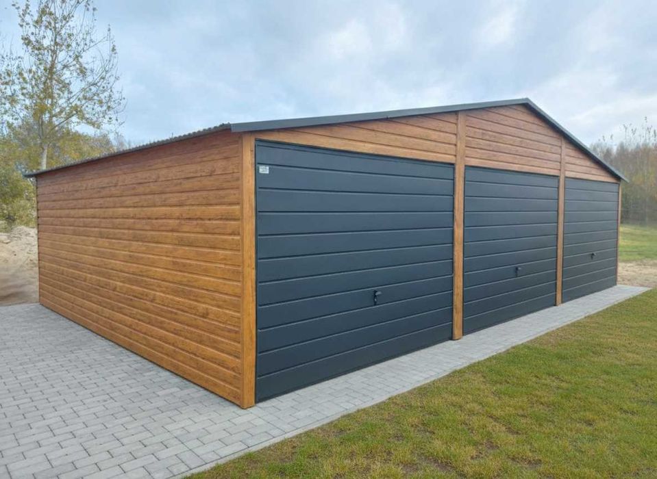 Nowoczesny Garaż Blaszany Drewnopodobny 9x5 9x6 WZMOCNIONY PRODUCENT