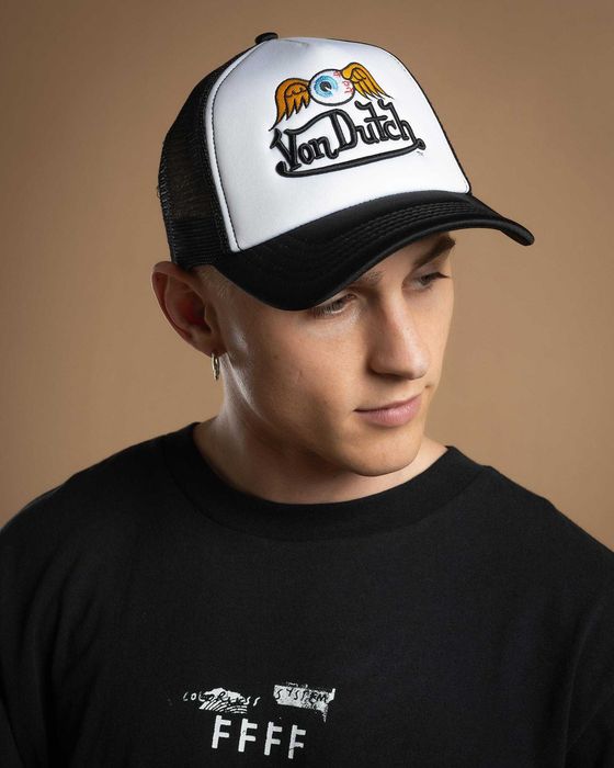 унисекс кепка черно-белая бейсболка-тракер von dutch baker trucker cap
