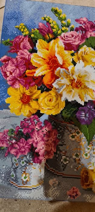 Kwiaty obraz rekodzielo rozmiar 40x50 haft diamentowy