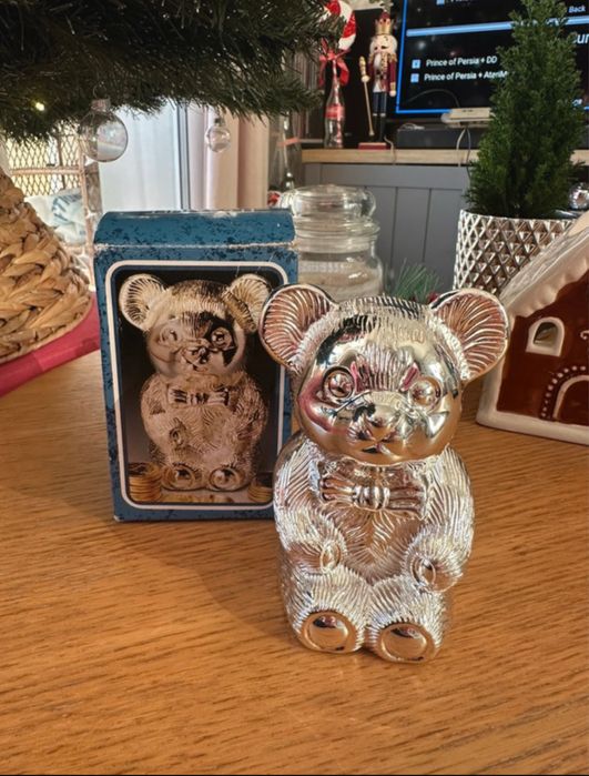 skarbonka Teddy Bear silverplated H.Samuel srebrzona moneybox miś