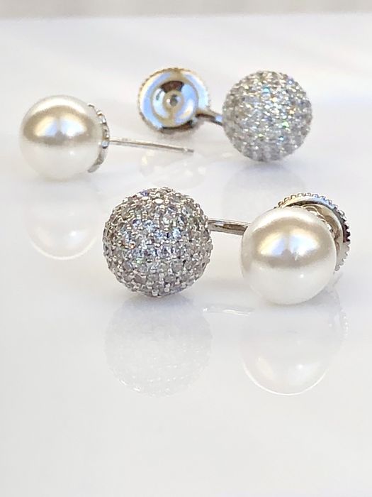 Знижка! Срібні сережки, пусети Sif Jakobs, цирконій, перлини