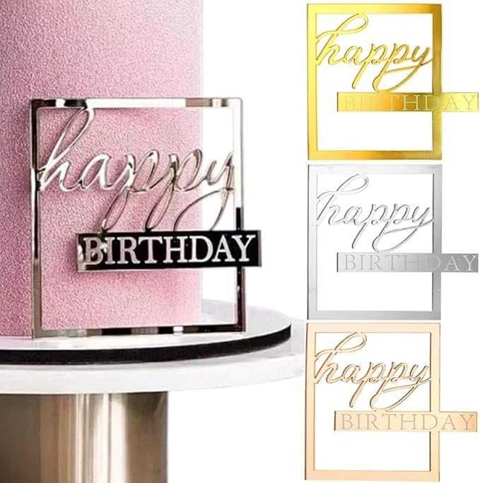 Lustrzany Topper na tort ciasto "Happy Birthday" Zesztaw 3 sztuki NOWE