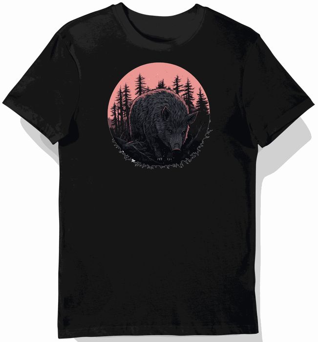 Koszulka męska czarna z nadrukiem dzika w leśnym stylu 3XL