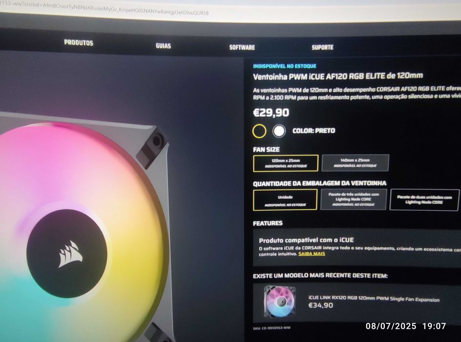 Ventoinhas Corsair Af 120 RGB Elite
