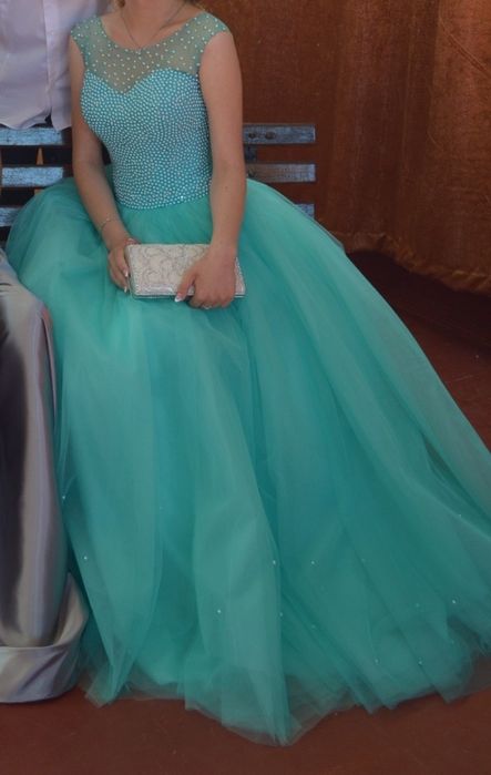 Выпускное вечернее платье, пышное бирюзовое