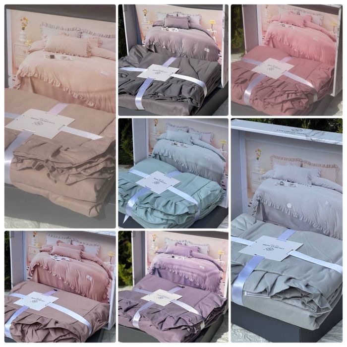 Суперціна! Постельное белье с рюшами сатинова постільна білизна