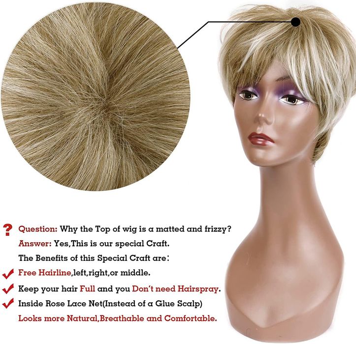 Krótka Blond Peruka Z Grzywką Pixie