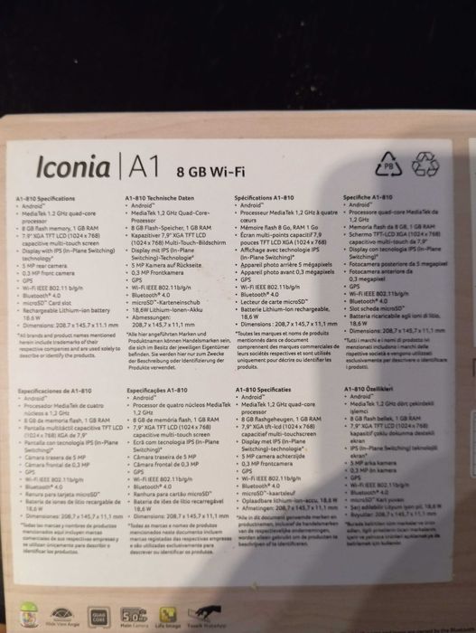 Tablet Acer Iconia de 8" A1