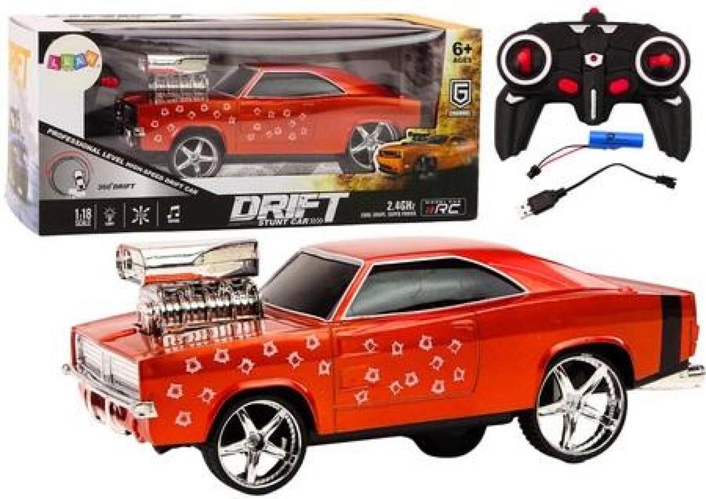 Auto R/C 1:18 Drift 360 światło dźwięk czerwony pudełko,330x146 mm