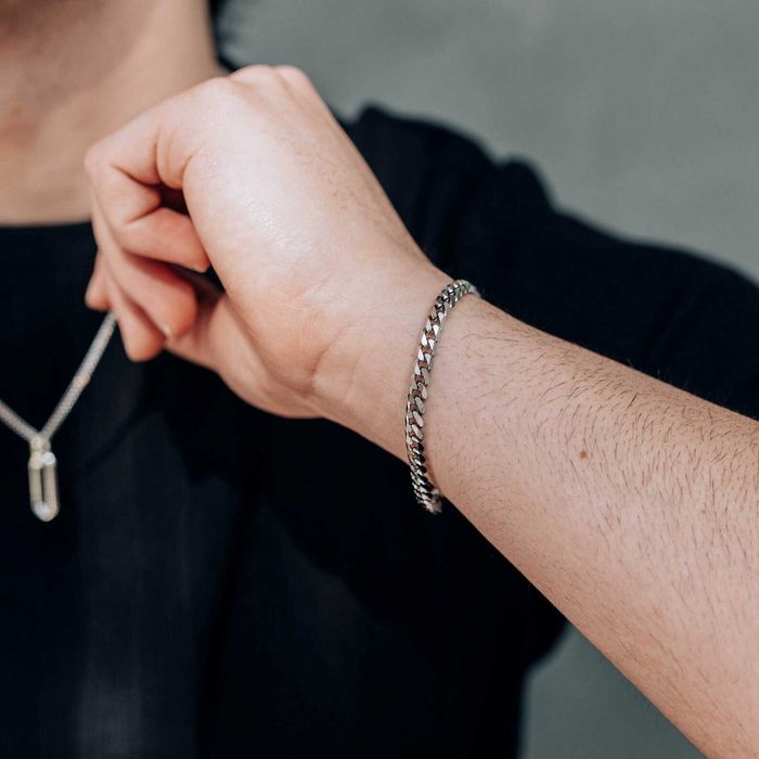 Мужской серебряный металлический браслет, цепочка цепь на руку