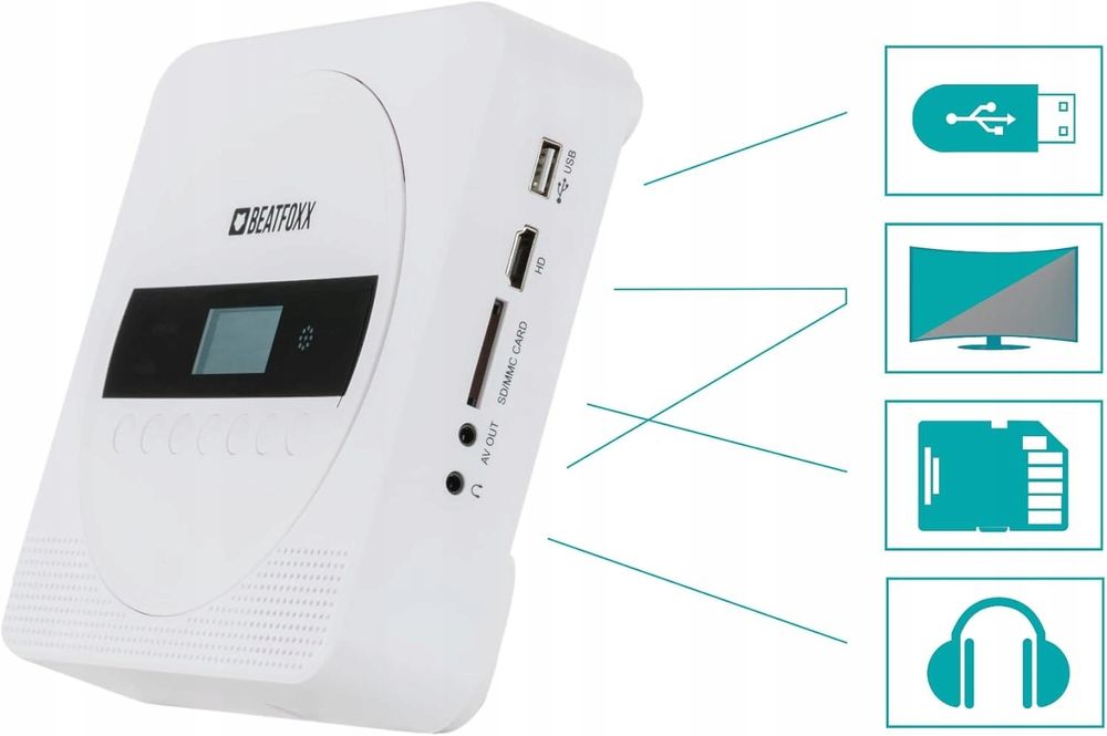 Odtwarzacz Beatfoxx Mdvd-1606 odtwarzaczem Dvd, Bluetooth i baterią, b