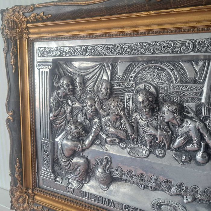 Quadro Última ceia de Jesus Cristo em Estanho (3,3kg) 80x57cm