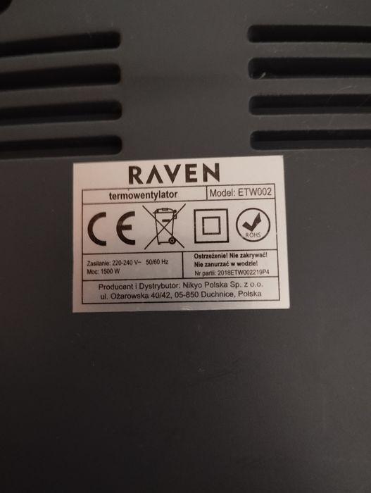 Termowentylator raven etw002. 1500w