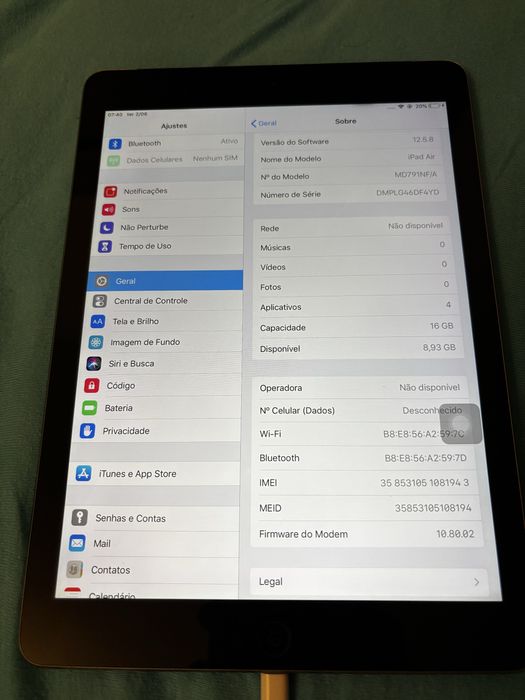 Ipad AIR 16gb de armazenamento