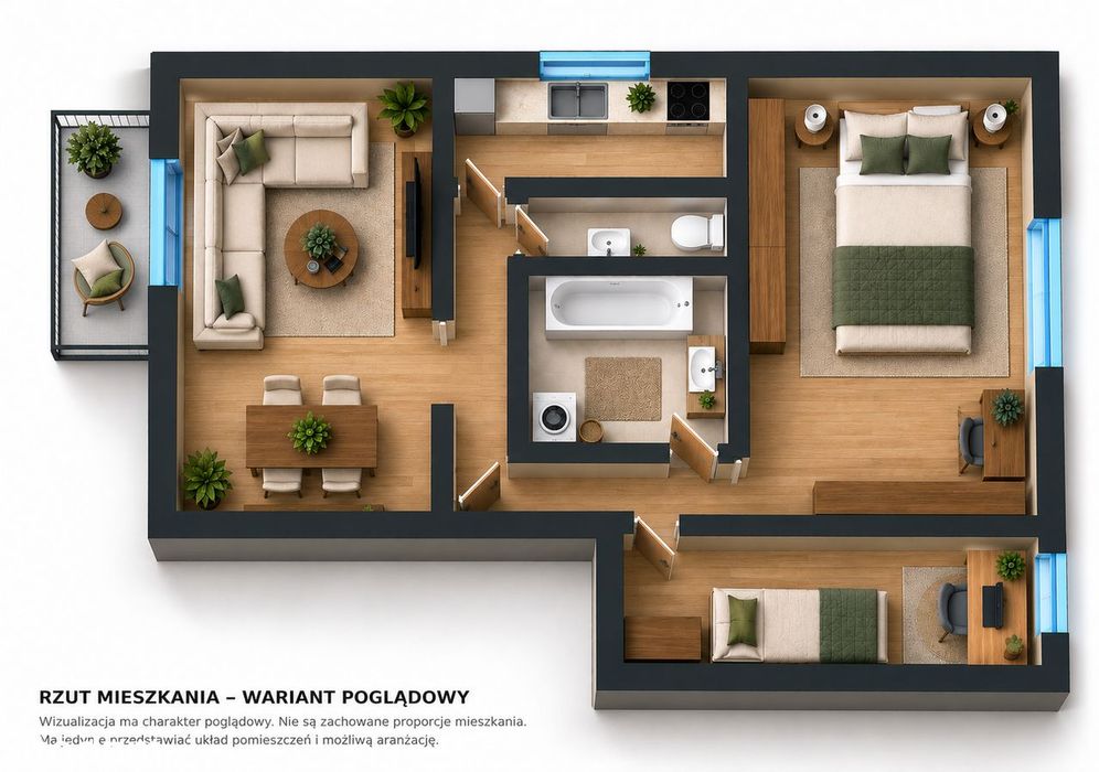 3 pokoje z balkonem | 58 m² | Tarninów | blisko Parku