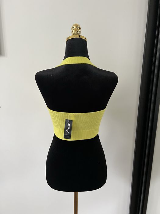 Żółta, krótka bluzka, crop top, biustonosz, stanik, prążki, Etam, S