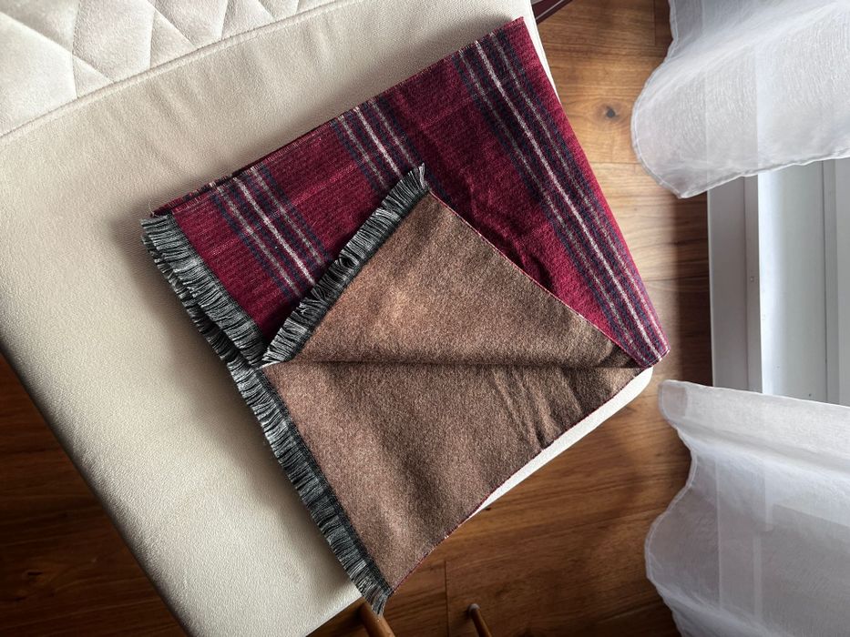 Szal szalik męski z wełny 90% bordowy krata