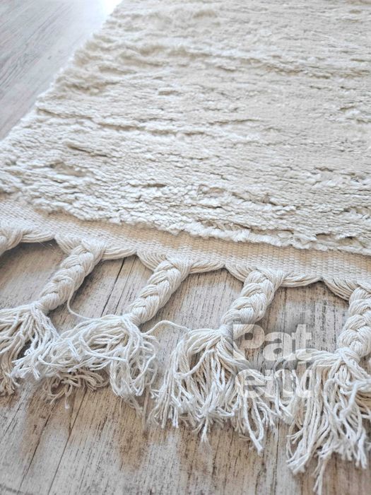 Dywan kremowy dywanik 60x110 kremowy boho z frędzlami miękki