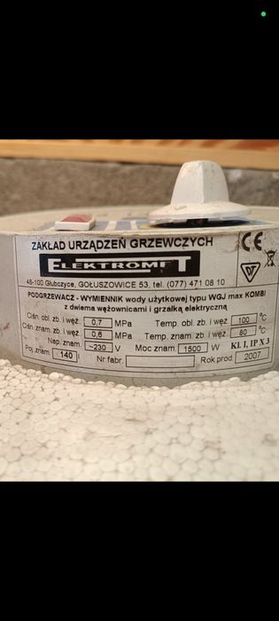 Sprzedam bojler elektryczny marki Elektromet o pojemności 140L.