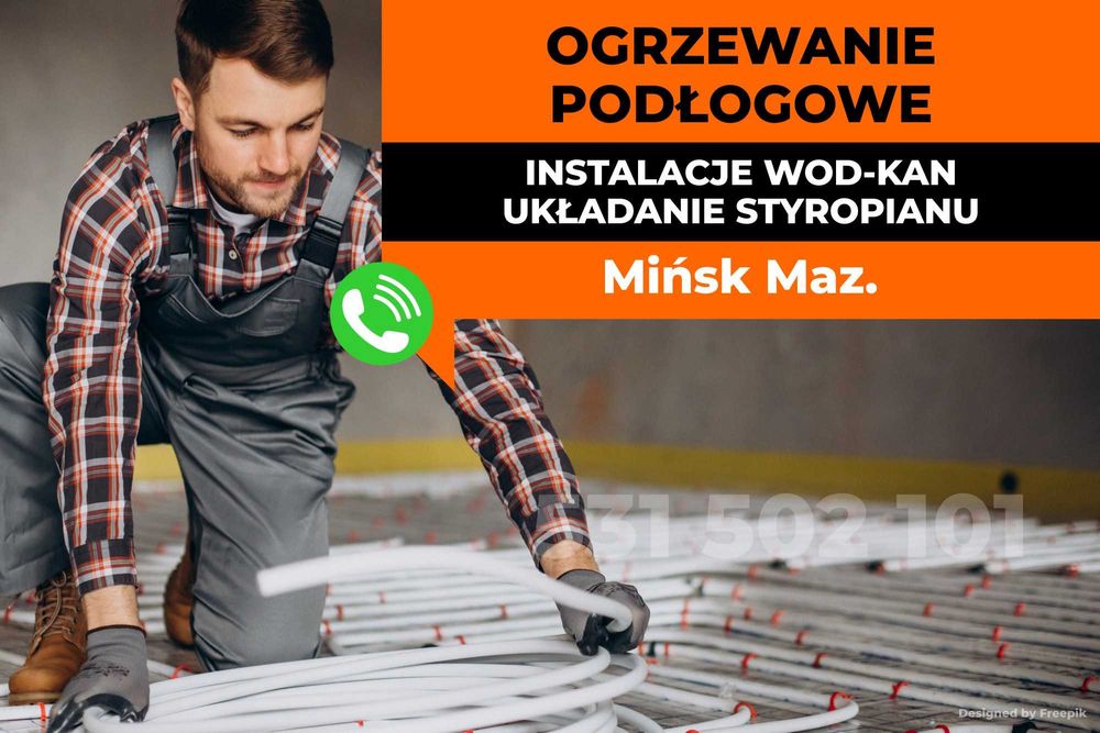 Ogrzewanie podłogowe, styropian, Instalacje wod-kan