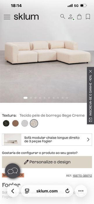 Sofá modular 3 peças bege da Sklum