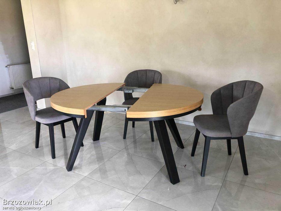 Stół Dębowy Okrągły / LOFT 10 / Rozkładany Do 4M! Krzesło Tapicerowane