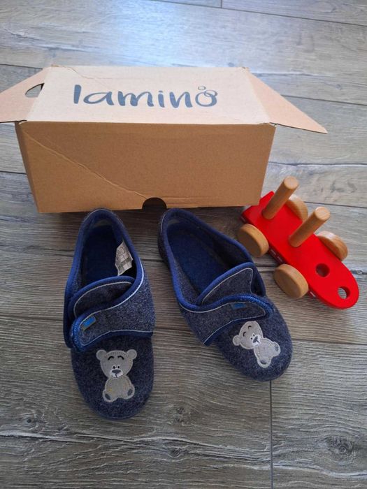 kapcie filcowe z misiem na rzep-dla dzieci- wysokie-lamino