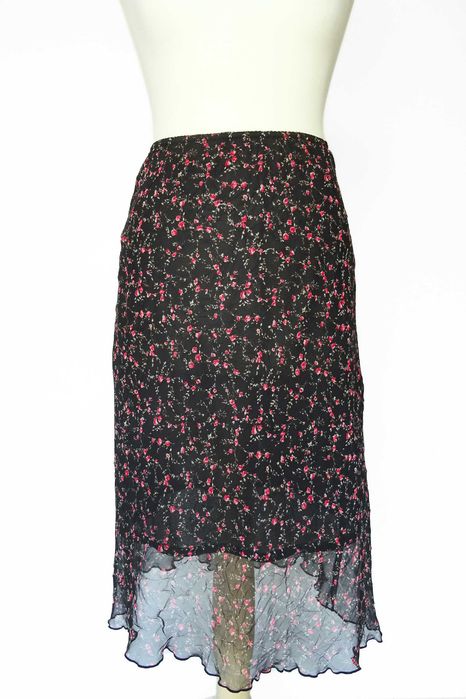 Spódnica midi, czarna różowe kwiatki, rozmiar S (36), cottagecore grunge goth fairycore lolita whimsigoth vintage y2k