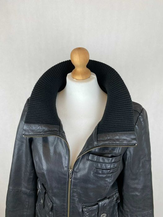 kurtka skórzana damska big collar moto biker real leather jacket