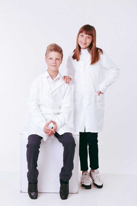 Халат на кнопках для хімії та біології - Лаборант,  білий бавовна 100%