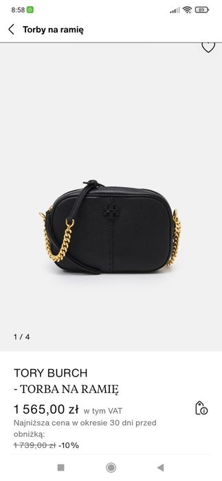 Tory Burch Bag New Nowa Czarna Torebka Skórzana Naturalna Skóra