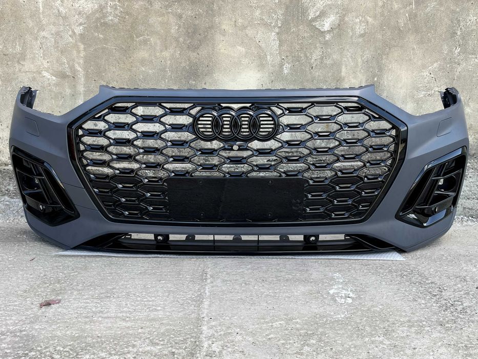 Передній бампер на Ауді Audi Q5 80A 2020-2024 в стилі S-Line Full Black під радари + арки 2 шт