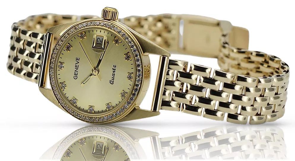 Złoty zegarek damski 14k z BRYLANTAMI Geneve lwd078ydyz&lbw004y K