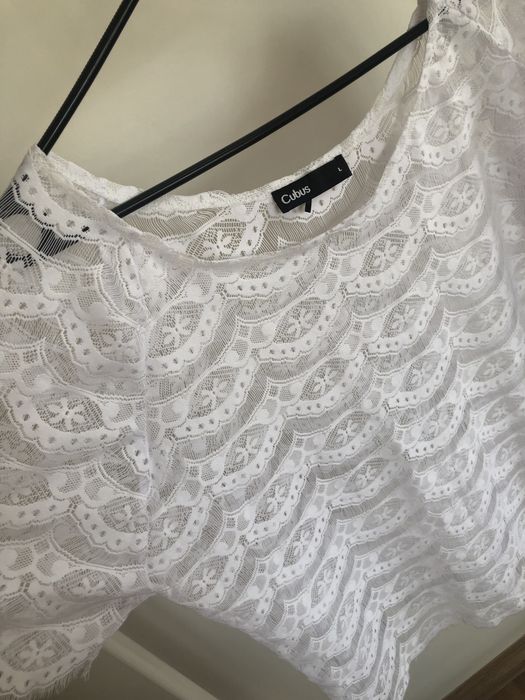 Ażurowa boho koszulka bluzka biała festiwal koncert L Cubus