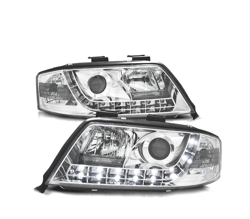 FARÓIS AUDI A6 4B 97-99 LUZ DIURNA FUNDO CROMADO