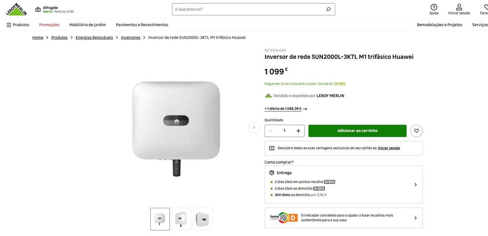 Inversor de rede Huawei SUN2000 3KTL M1Trifásico **como novo***
