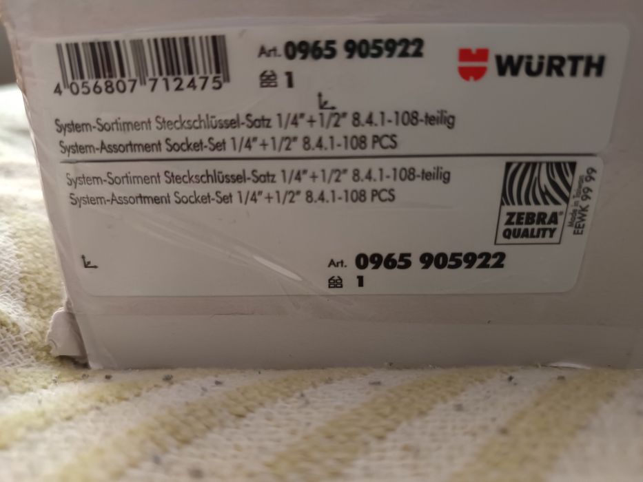 WURTH !!! Zestaw kluczy nasadowych 108 elementów !! Wkład do wózka !!