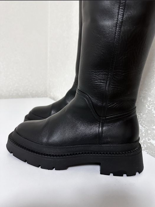 Жіночі  зимові шкіряні сапожки- ботфорди- труби