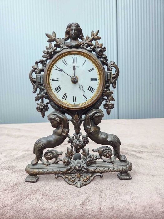 Piękny zegar stołowy, budzik od Japy Freres około 1870 r