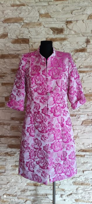 Różowy płaszcz elegancki, rękaw 3/4, Zeila donna, rozmiar L