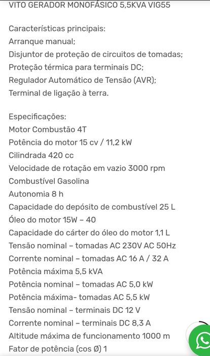 Gerador vito monofásico vito 5.5 kv