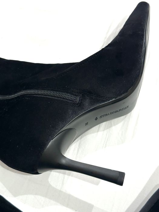 Stradivarius aksamitne czarne botki szpilkI szpic skarpetowe NOWE 39