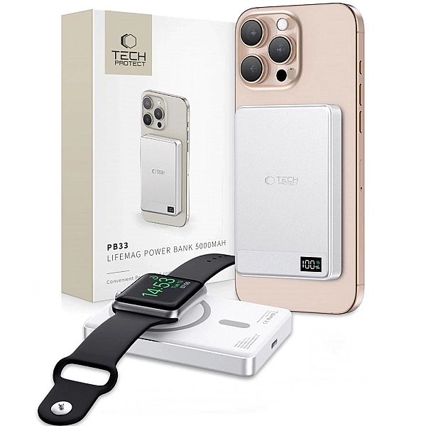 Powerbank Tech-Protect PB33 LifeMag MagSafe 5000mAH - srebrny