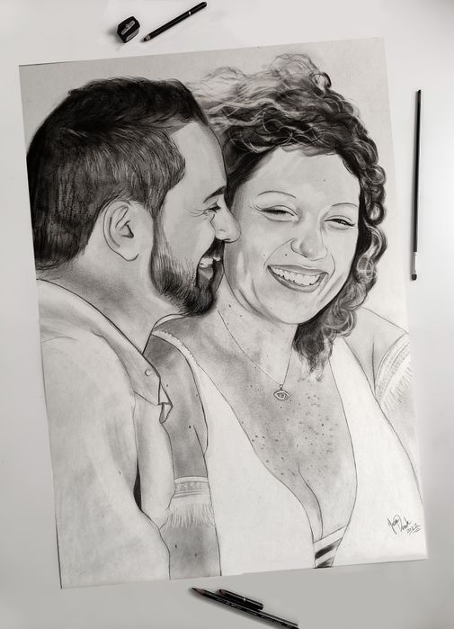 Retratos a carvão feitos à mão