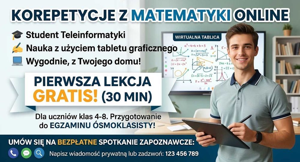 Korepetycje Matematyka ONLINE - Ratowanie ocen i Zapisy 2026/2027 - Pierwsza lekcja GRATIS